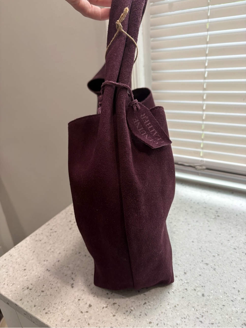 NWT Geniune Leather Suede Slouch Hobo Shoulder Bag in Deep Plum - Picture 7 of 12